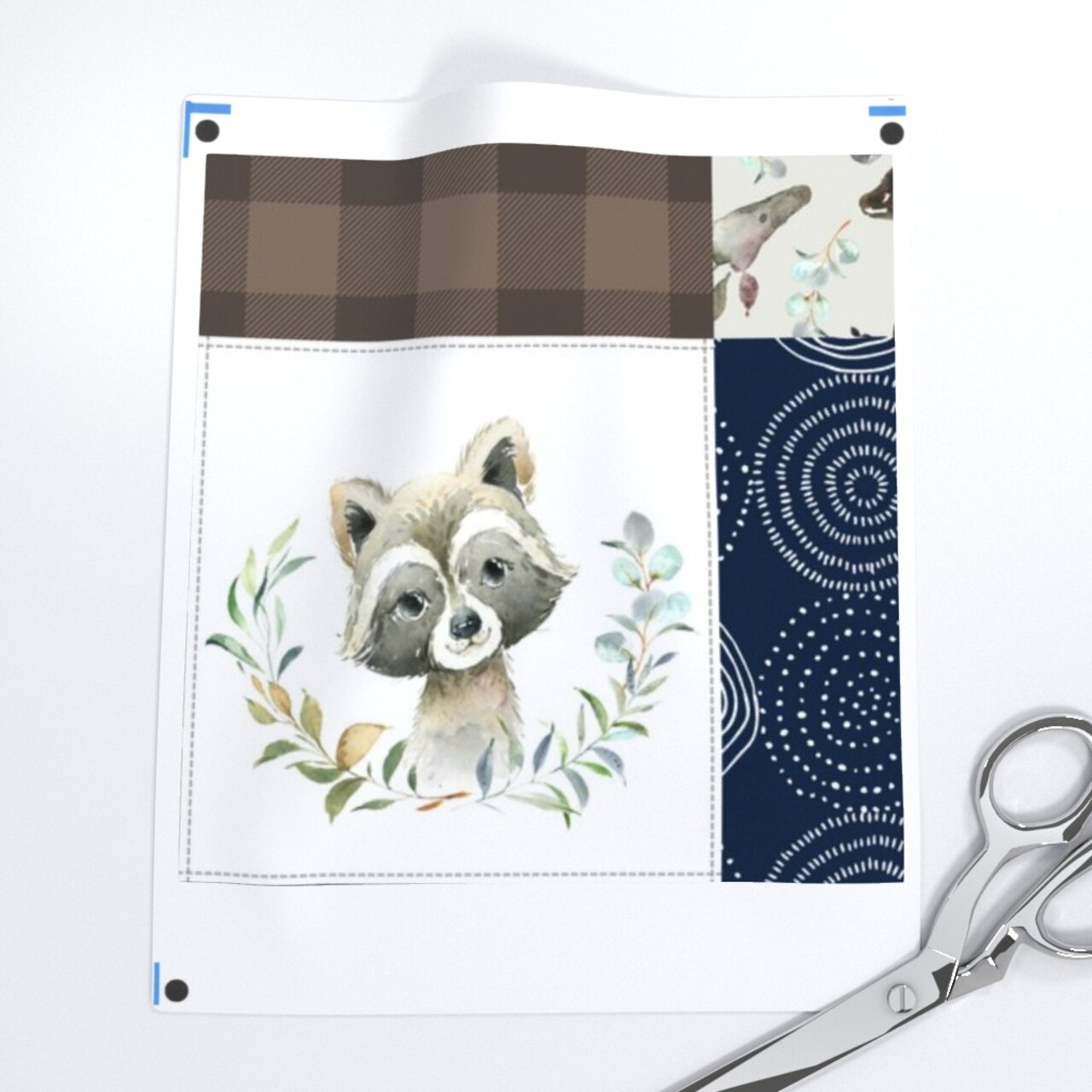 Cute Woodland Forest Nursery Blue Brown Green Cheater Quilt Deer Bear Fox Raccoon Baby Boy Custom Printed Fabric by Spoonflower Various Fabrics by the Yard or Fat Quarter